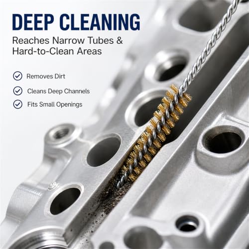 14PCS Tube Cleaning Brush Set, 7 Brass & 7 Stainless Steel Wire Brushes, 12 Inch Long Pipe Cleaner Kit, 7 Sizes Round Bore Brush for Engine Parts, Fuel Lines, Auto Parts, Pipes, Tubes & Nozzles