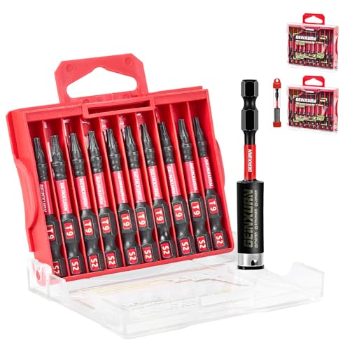 Geinxurn 20Pieces 2inches T9 Impact Tough Magnetic Screwdriver Bit Set, #9 Torx Head Power Bits, S2 Alloy Steel Star Bits with 1pc Bit Holder and Storage M-Box - color: 21 Pcs, size: T9 - 2 in