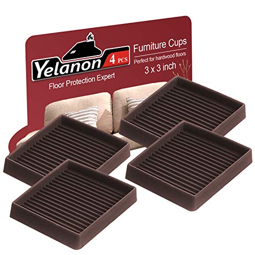 Yelanon Furniture Coasters 4 Pcs 3" Square Brown Caster Cups for Hardwood - size: 4pcs 3" Square Brown