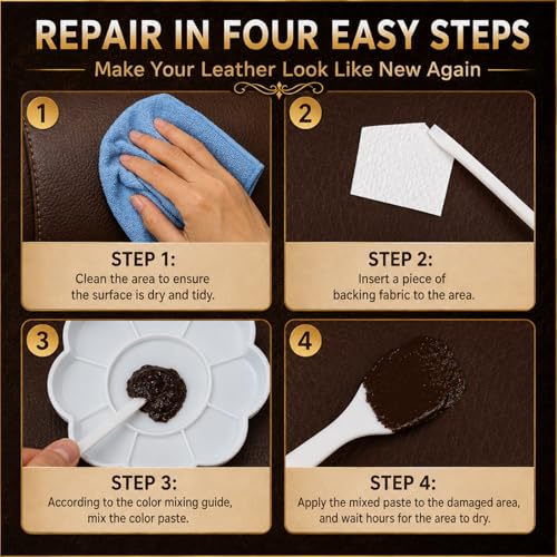 Vigorder Brown Leather Repair Kit for Furniture, Leather Couch Repair Kit for Sofa, Car Seats, Jacket and Purse, Fix Scratches, Tears, Holes, Cracks and Peeling with Easy Instructions