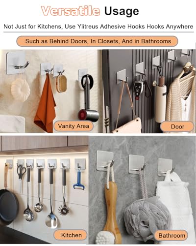 8 Pack Adhesive Wall Hooks, Self-Adhesive Hooks for Bathroom, Door Back Stick-On Towel Hooks, Hanging Coat Hat Key Washcloths Aprons Oven Mitts for Kitchen Shower Garage Home, Silver - color: Silver-45°