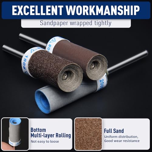 10Pcs 400 Grit Sanding Drums Sandpaper Sticks Set for Dremel Rotary Tool with 1/8" Shank, Sanding Bits Kit Rotary Tool Accessories for Metal Rust Removal/Jade Polishing/Stone Grinding (400 Grit) - style: 400 Grit