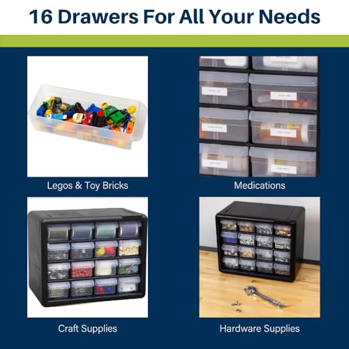 Akro-Mils 16-Drawer Plastic Cabinet for Garage Organization, Beads, Makeup Organizer, Building Bricks Storage, Teacher Toolbox, 10-1/2" W x 6-1/2" D x 8-1/2" H, 10716 Black (Pack of 4) - size: 16 Drawer (Pack of 4)