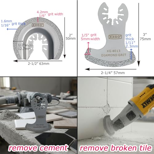XXGO 4 Pcs Oscillating Multi Tool Diamond Grout Removal Blades XG4002D - size: 4 Pcs Multi Tool Grout Remover Blades