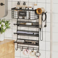Magheo Hair Dryer Holder Wall Mounted, Adheisve Hair Styling Tool Organizer for hair Brush/Appliance Wall Mount with 5 Tier Shelf Basket Hooks Blow Dryer and Straightener Holder for Bathroom(Black) - color: Black