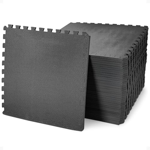 BalanceFrom Puzzle Exercise Mat 1/2-inch Thick, EVA Interlocking Foam Floor - color: Black, style: 1/2” Thick, 144 Square Feet