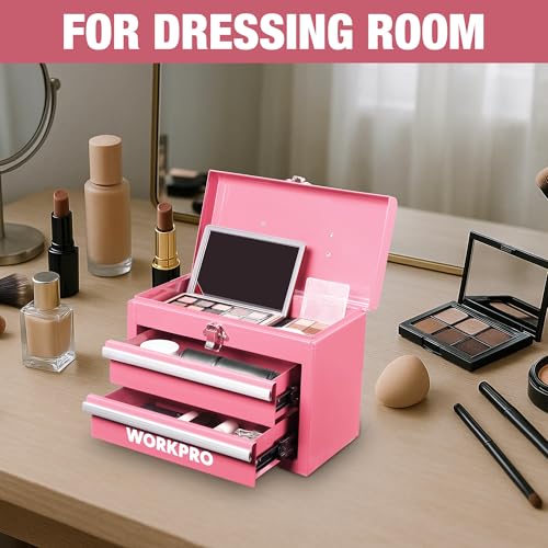 WORKPRO Portable Mini Metal Tool Box with 2 Drawers - color: Pink