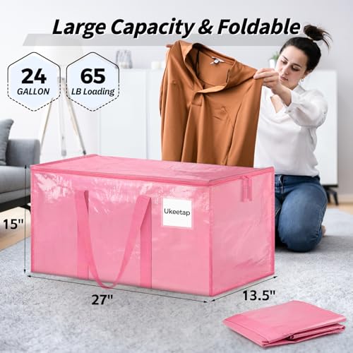 8 Pack Extra Large Clothes Storage Bins with Lids, Moving Bags, Pink - color: Pink, size: 8 Pack