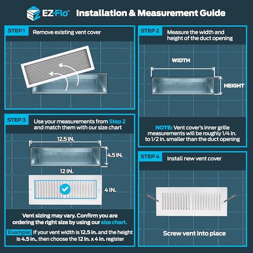 EZ-FLO 12 x 4 Inch (Duct Opening) Air Vent Cover for Wall or Ceiling, Two-Way Ventilation Register, Solid Steel HVAC Register Cover, White, 61611 - size: 12 in. x 4 in.