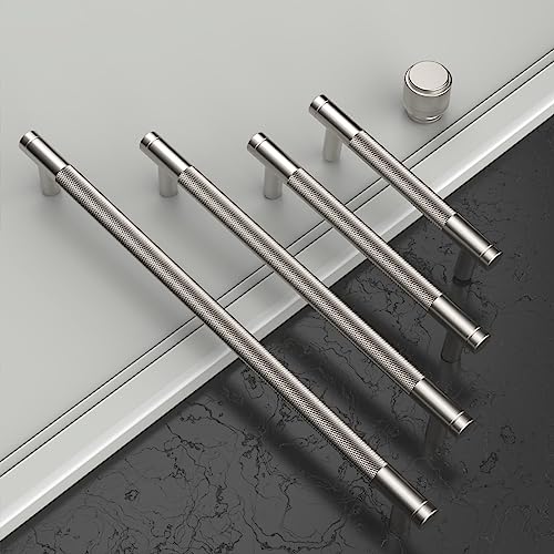 Asidrama 10 Pack Brushed Satin Nickel Kitchen Cabinet Knobs - Knurled Dresser Drawer Cabinet Hardware Zinc Knobs for Dresser Drawers - color: Brushed Satin Nickel, style: 10 Pack