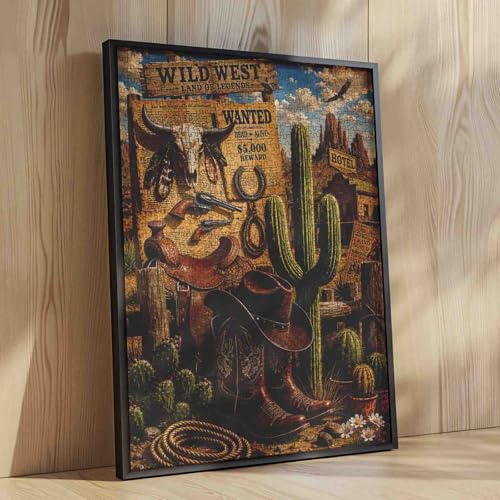 Wild West Jigsaw Puzzles 1000 Pieces for Adults, Family(Cowboy Boots，Wanted,Desert Cactus) Pieces Fit Together Perfectly 19.7''x27.6''inch Frameable American Rustic Western Puzzle Art - color: Boots 01