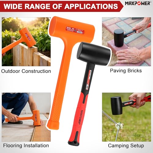 MAXPOWER 2-Piece Rubber Mallet Set – 5 lb Dead Blow Hammer & 16 oz Rubber Mallet, Non-Marring Striking Tools for Automotive, Metal Forming, Woodworking & Assembly - style: 2PCS
