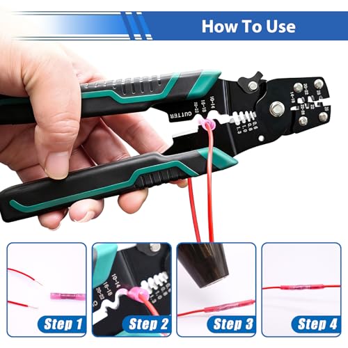 smseace 100PCS Heat Shrink Butt Connector with Crimping Tool 22-10AWG Waterproof Electrical Wire Crimp Connectors for Automotive Boat Stereo Industrial Equipment - size: 100Pcs