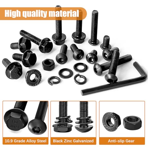 mankk 700PCS M6 Flange Bolt and M6 Button Head Hex Socket Cap Screws Assortment Kit M6×1.0 (10mm to 35mm) Metric Grade 10.9 Alloy Steel Class Hex Bolts and Nuts Washers Kit - color: Black-700PCS M6