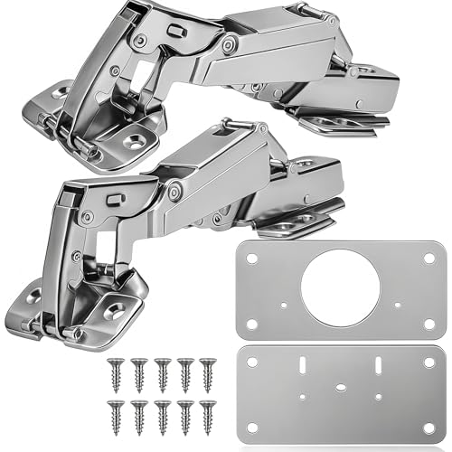 TamBee Corner Cabinet Hinge Bifold 175 Degree with Repair Plate Kit, 48mm Full Overlay Lazy Susan Cabinet Door Hinge Frameless - size: 175° Full Overlay + Plates