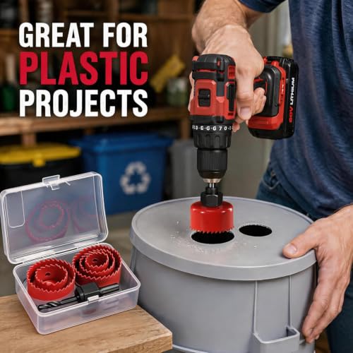 KATA 8PCS Hole Saw Kit 1" to 2-1/8" Hole Saw in Case for Wood, PVC, Plywood - color: 8PC-Red Coated
