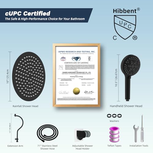 Hibbent All Metal cUPC Certified Shower Head, 10'' Rainfall Shower Head - color: Matte Black, style: Round 10''