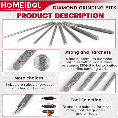 8Pcs 120Grit Long Diamond Grinding Bit for Dremel Bits L 4" 1/8" Shank - style: Style 4