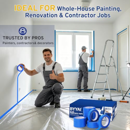 24 Rolls Painters Tape 1 Inch Wide, Blue Masking Tape Bulk - size: 1 inch wide