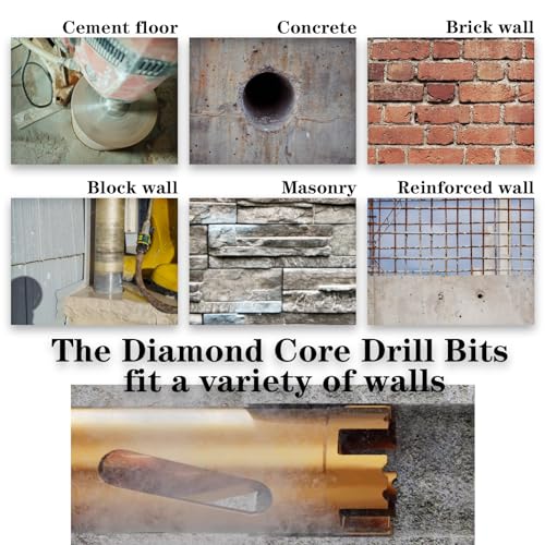 3" Dry Core Drill Bits for Cured Concrete with Rebar Brick Block Masonry etc 13in/330mm Drilling Depth，10mm Diamond Segment Height，2 Adapters - size: 3 inches