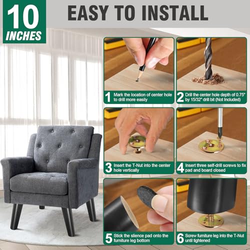 FoDau770 Rubber Wood Legs 10", Slant Taper, 5/16"-18 Thread, Black, 4pcs | Wood Couch legs - Mid Century Sofa Legs - Furniture legs Replacement for Cabinet Dresser Chair Ottoman - color: Black, size: 10 Inch - Slanted (80°)