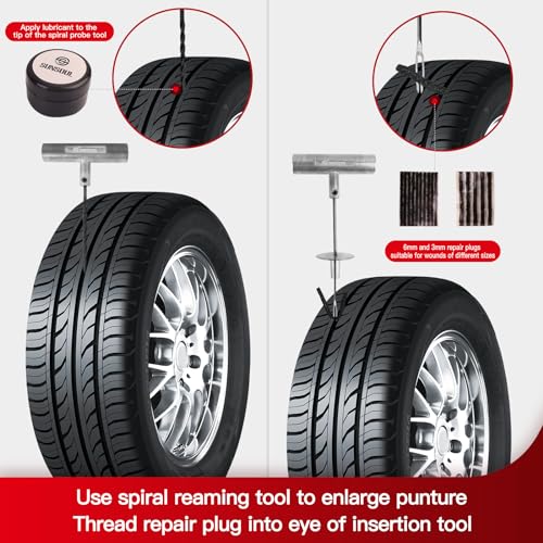 SUNSOUL Tire Repair Kit - 40PCS Heavy Duty Tire Plug Kit with Storage Bag, Universal Zinc Alloy Puncture Repair Tools for Car, Motorcycle, Truck, ARB, ATV, UTV, Tractor, RV, SUV, Trailer
