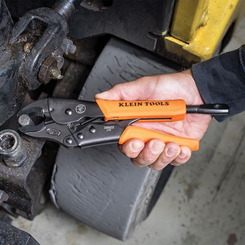 Klein Tools 38660 Locking Pliers Set, 7-Inch and 10-Inch Curved Jaw Pliers, Quick Release Handles, High Torque and Gripping Power, 2-Piece - size: 7-Inch, 10-Inch Set