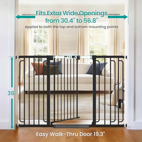 Cumbor 36" Extra Tall Baby Gate, 30.4-56.8" Extra Wide Dog Gate Black - color: Black, size: 30.4"-56.8" W x 36" H