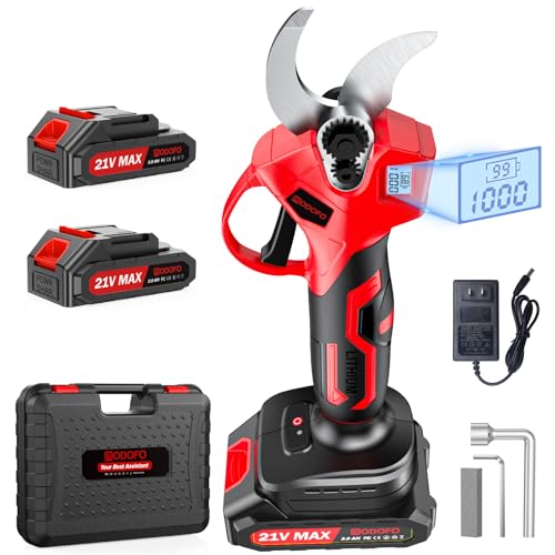 Upgraded Electric Pruning Shears,1.4" Cutting Diameter Cordless Power Pruner with LCD Display, Brushless Motor Pruning Shears with 2000mAh*2 Rechargeable Batteries for Garden Tree Pruner Branch - style: LCD-1.4" red