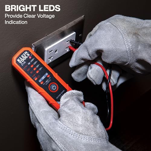 Klein Tools ET40 Digital AC/DC Voltage Tester, 12-240V AC, 1.5-24V DC, LED Illumination, DC Polarity, Auto Off, CAT III 250V-Class 2- Double Insulation, IP41 Dust and Water Resistant - size: 12/240 V Tester