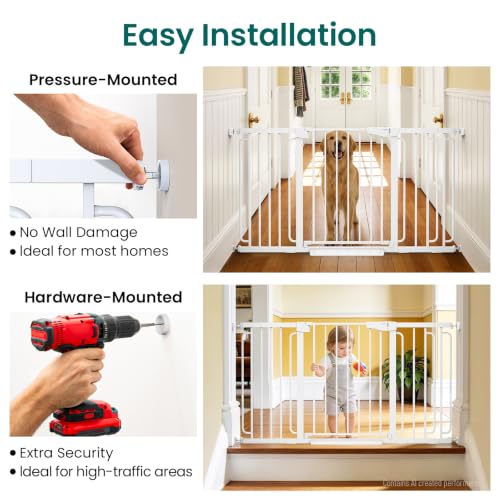 Cumbor 30.4-56.8" Extra Wide Baby Gate, Auto Close Dual Lock Dog Gate White - color: White, size: 30.4"-56.8" W x 30.5" H