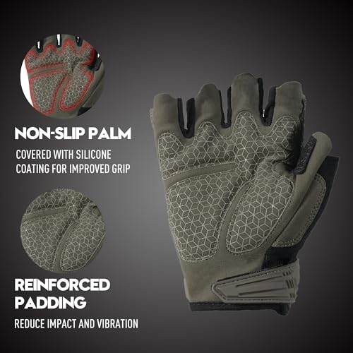 HANDLANDY Tactical Fingerless Impact Gloves for Men, Padded Grip Half Finger Work Gloves, Utility Trucker Driver Gloves (Army Green, Medium (Pack of 1)) - color: Army Green, size: Medium (Pack of 1)