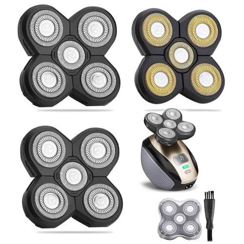 Universal 3 PCS 5 Blades Head Shaver Replacement Heads for Mainstream Shaver Brands, Eelectric Shaver Replacement Replacement Blades (1 Gold + 2 Silver) - color: 1 Gold + 2 Silver