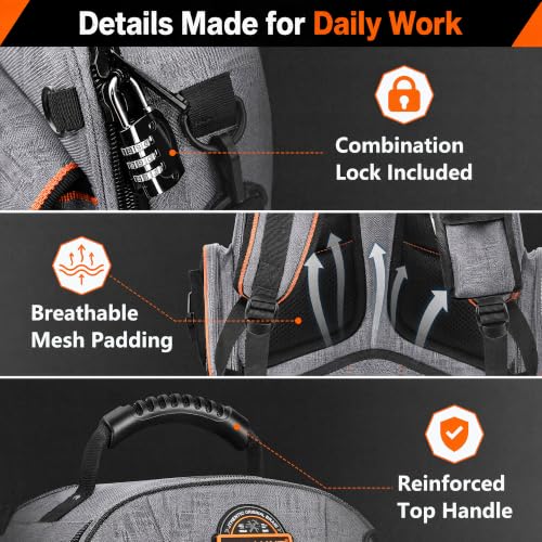 LOKASS Tool Backpack Heavy Duty, 18.5 in, 56 Pockets, Molded Bottom, Gray - color: Gray