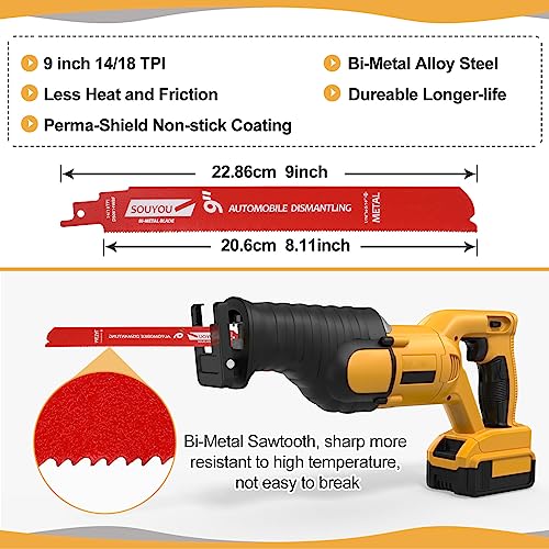 50 Pack 9 in 14/18 TPI Bi-Metal Reciprocating Saw Blades with Organizer Carbide Alloy Steel for Automobile Dismantling Metal Steel Cutting Non-Stick Coated for Less Heat for 1/16-5/16 Medium Metals - size: 9in 50Pack, style: 14/18 Tpi