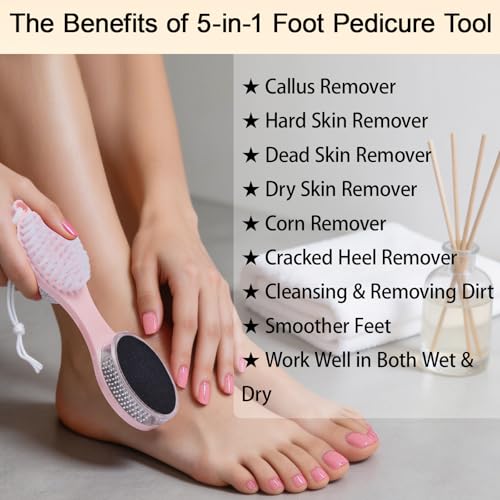 Foot Scrubber Brush with Pumice Stone for Feet Callus Remover Pedicure Tool - color: Pink