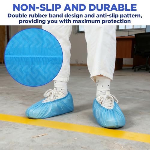 Kifmurase 200Pcs Shoe Covers Disposable Non-Slip, Blue Non-Woven Fabric Boot Covers for Indoors, Durable Breathable Boot Cover, Booties for Shoes, Stretchable Fits Up to Size 13 US Men