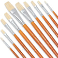 DUGATO Hog Hair Flat Paint Brush Set, 10-Piece Short Handle Brushes - color: Brown - 10pcs Flat