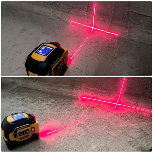 Laser Tape Measure 3 in 1 with Laser Level Crosshairs |196ft/60m LCD - color: Yellow