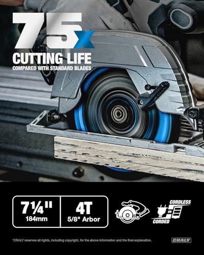 CRALY 7-1/4 Inch 4 Teeth Hardie Fiber Cement Circular Saw Blade, 5/8 Inch Arbor, Polycrystalline Diamond Tipped (PCD), Thin Kerf, Black Ice™, for Laminate Flooring(C0704FC) - size: 7-1/4'', 5/8‘’ arbor, 4T