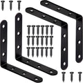 4 Pcs Black L Bracket Corner Braces Stainless Steel 4" x 4" Shelf Bracket for Wood, Shelves, Furniture, 90 Degree Support Joint Right Angle Brackets 100x100mm - size: 4PCS-Black 100*100mm/4*4in