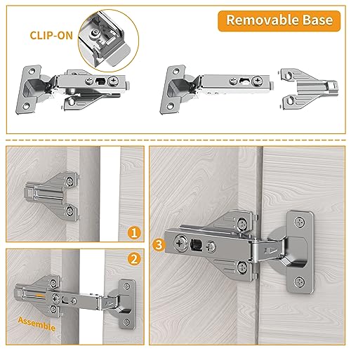 Chibery 50 Pack Full Overlay Soft Close Concealed Hinges, Small Door Gap, Clip-on Plate, Face Frame Door, Self Closing Hidden Satin Nickel 3D Hinge, 105° Open Angle Concealed Stainless Steel Hinges - size: Full Overlay