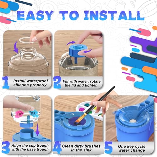 Paint Brush Cleaners, with Paint Palette and Brush Holder for Watercolor/Oil Acrylic and Water-Based Paints, Portable Paint Station & Rinsing Tool,Gift for Kids/Adults/Artist/Beginners Blue - color: Blue