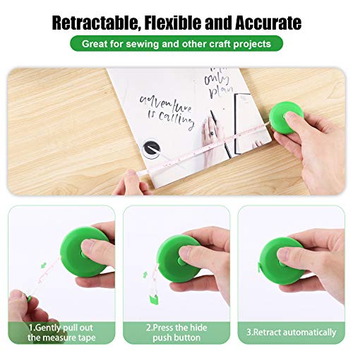 Measuring Tape Retractable, 60 Inch Soft Fabric Tape Measure for Body, Push Button Sewing Measurement Tape for Cloth Waist(3 Pack/Green) - color: Green