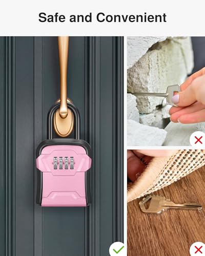 Puroma Key Lock Box for House Keys Combination Lockbox with Code, 1 Pink - color: Pink