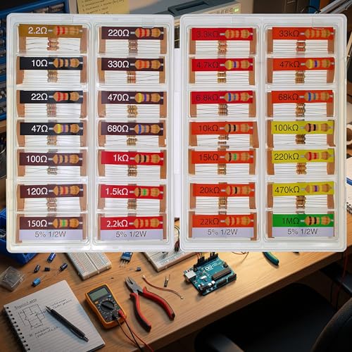 EEEEE 1/2w 28 Values 280pcs with 5% Carbon Resistor Assortment Kit and Electrical Industrial Assorted Set K Ohm Pack for Led Lights (2.2 Ohm - 1M Ohm)