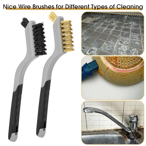 Wire Brush for Cleaning, Small Brass Steel Nylon Brush, Metal Rust Remover - color: Grey+3 Mixed Color