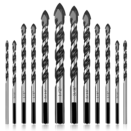 12 Pcs Masonry Drill Bits Set (1/8"-1/2"), Concrete Drill Bit