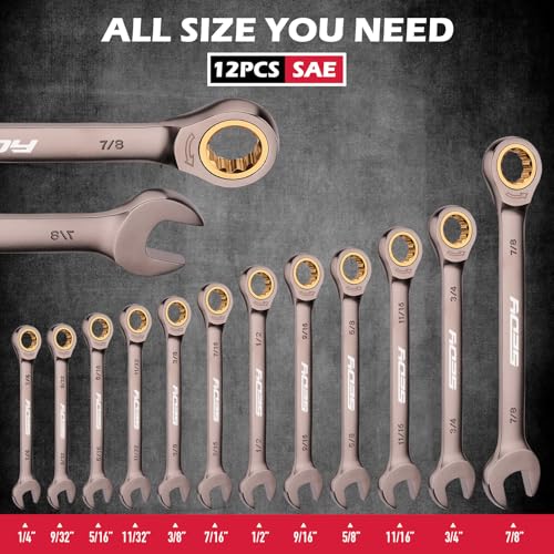 Premium 12-Piece SAE Ratchet Wrenches Set with Magnetic Organizer 1/4"-7/8", 72-Tooth Ratcheting Wrench Set, Cr-V Steel Ratchet Combination Wrench Set for Automotive, Machine Repair - style: 12-Piece Ratchet (SAE)