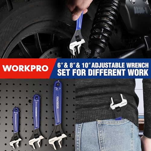 WORKPRO 3 PCS Adjustable Wrench Set, 6", 8" & 10" Wide Jaw Wrenches - color: Blue, size: 6-Inch & 8-Inch & 10-Inch